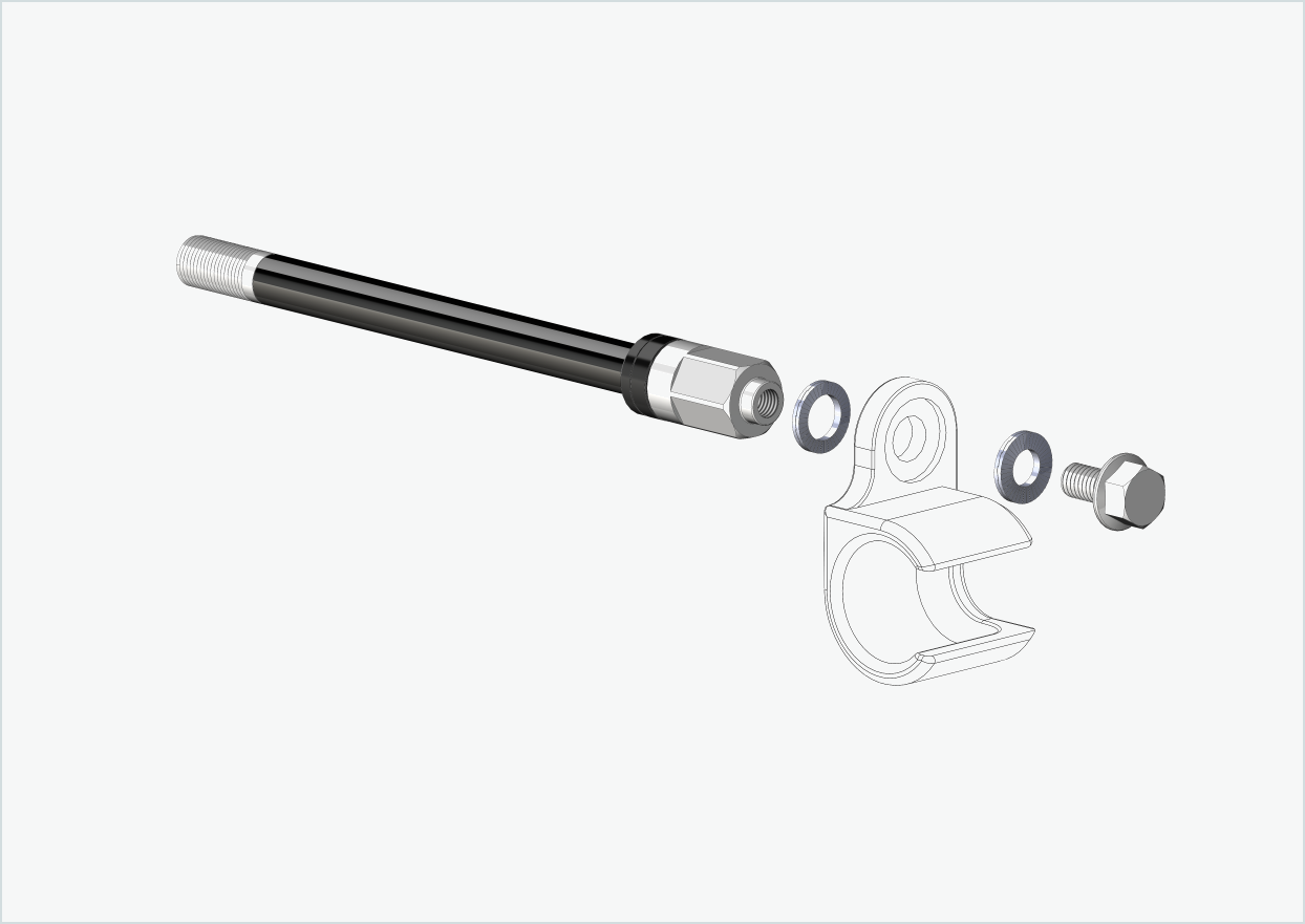 Genomgående axel Syntace (X-12) med adapter Universal / M12 x 1,00