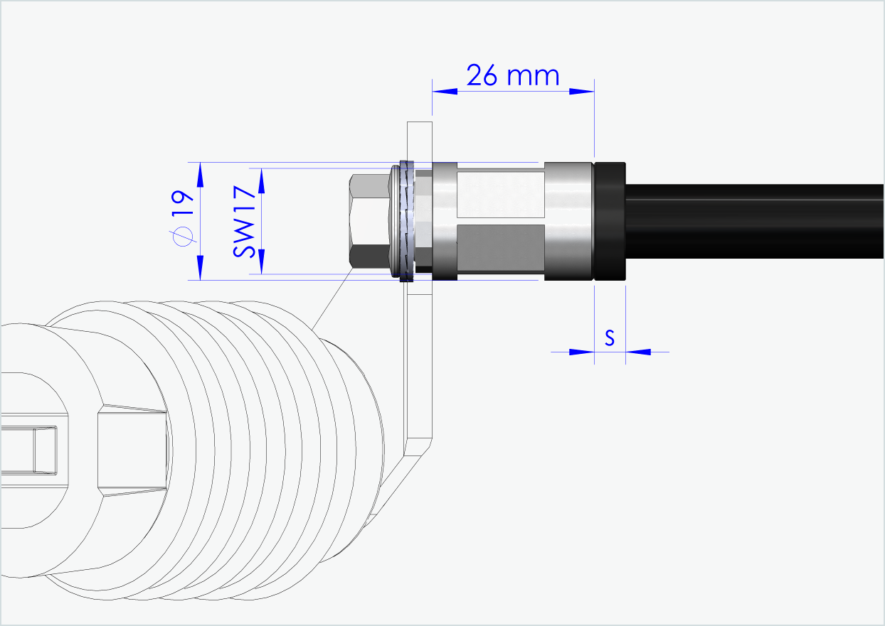 Genomgående axel med polygonadapter / M12 x 1,00
