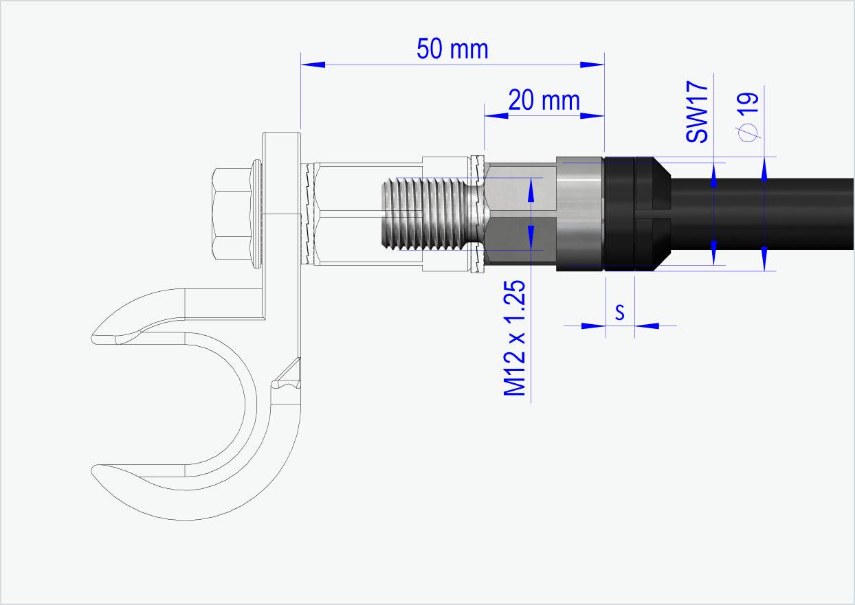 Syntace genomgående axel (X-12) med utbytbart system / M12 x 1,50