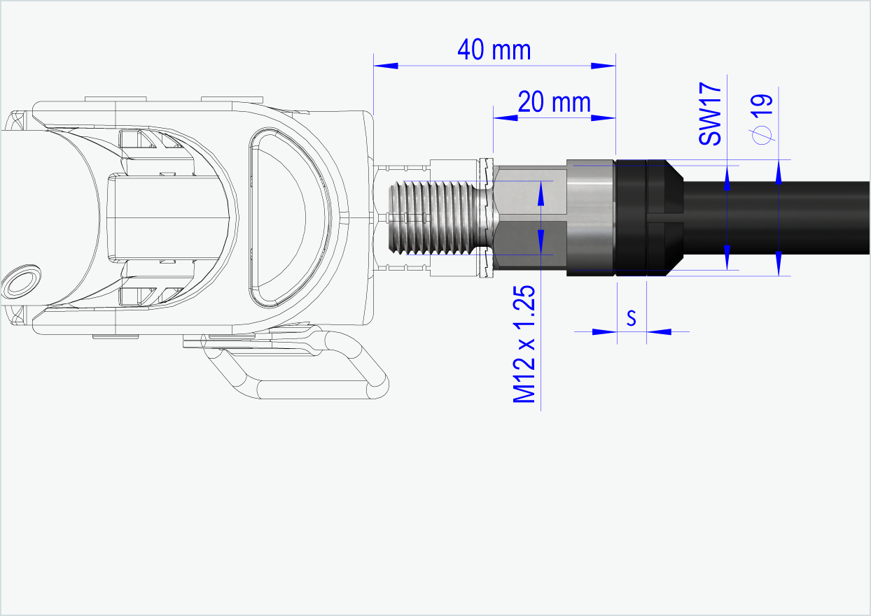 Syntace genomgående axel (X-12) med utbytbart system / M12 x 1,50