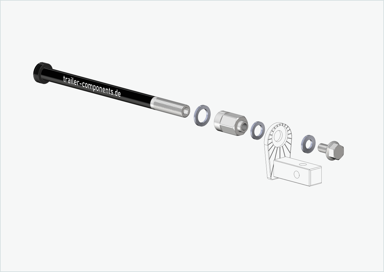 Universal genomgående axel med adapter för TOUT TERRAIN | för vänstergänga M12 x 1,50 - passar Thule, Qeridoo, Burley, Prophete, Hamax, Trixie och många fler.