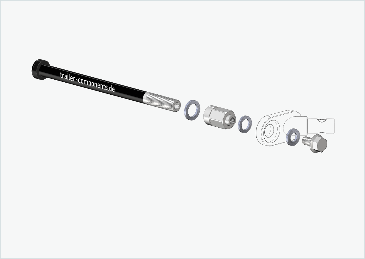 Universal genomgående axel med adapter för TOUT TERRAIN | för vänstergänga M12 x 1,50 - passar Thule, Qeridoo, Burley, Prophete, Hamax, Trixie och många fler.